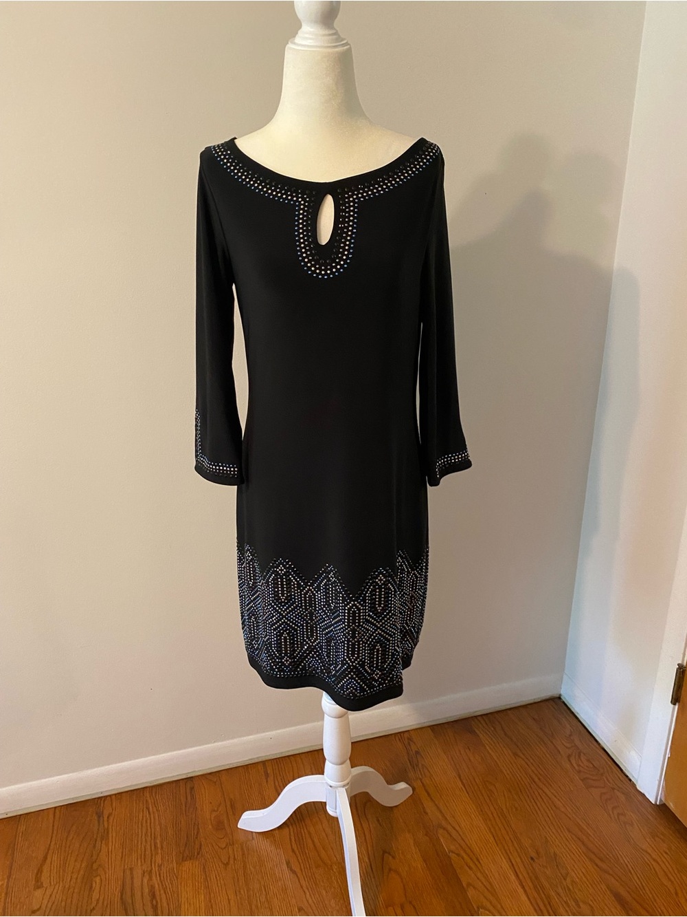 White House Black Market Black Keyhole Sheath Dress with Silver Stud Detailing